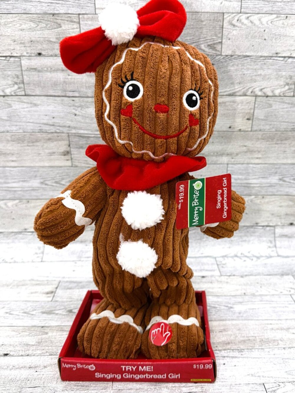 NWT 2018 Merry Brite 13" Xmas Gingerbread Girl Singing/Dancing Plush - works